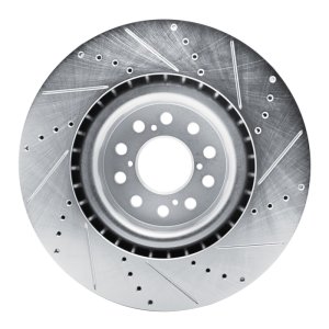 Acura Integra Brake Rotor (1) - Front Left - R1 Concepts - Drilled & Slotted - Silver - `17-`25